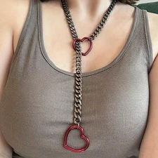 Heart O-Ring Slip Chain for Women Necklace Stainless Steel Cuban 