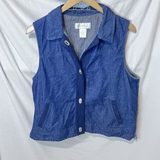 Vintage Susan Bristol Denim Vest Large Toggle Buttons, Striped LiningEUC