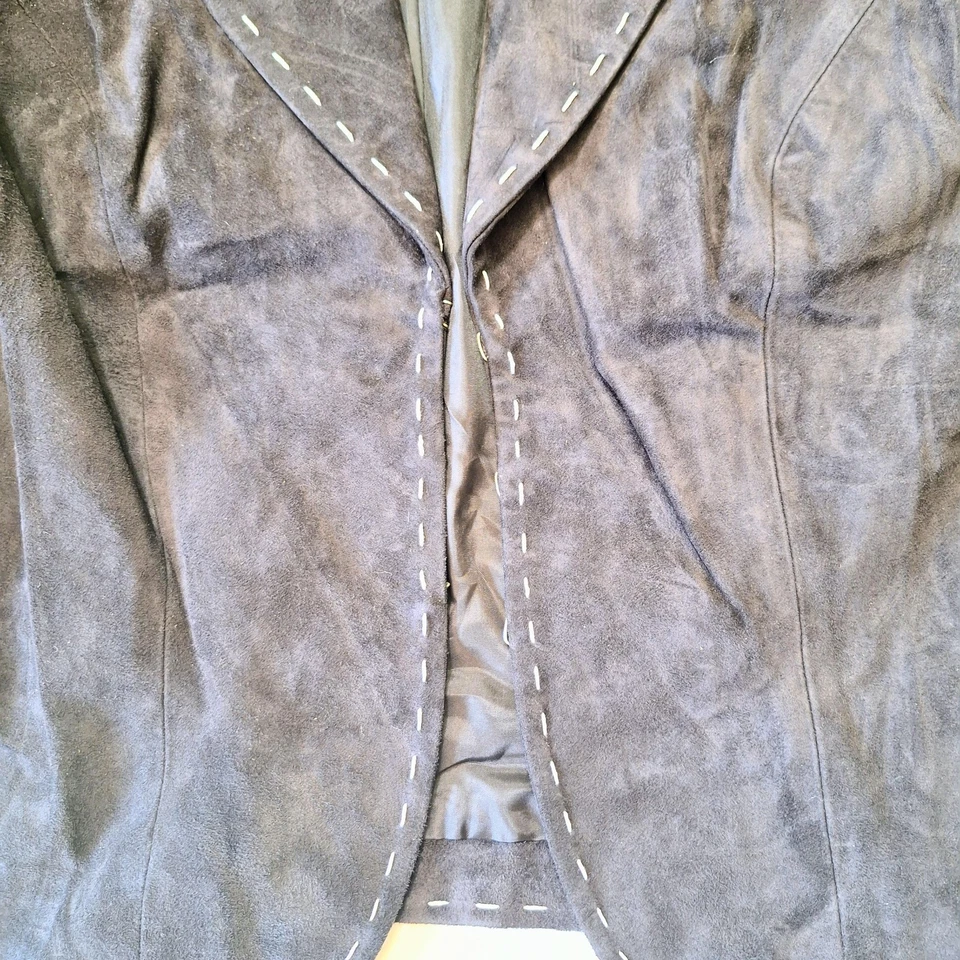 Chaqueta de cuero de gamuza de lujo negra Spiegel vintage para mujer talla 8 pequeña Foto 4 de 4