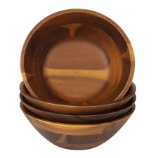 AIDEA Acacia Wooden Serving Bowls, 7 Inch Set of 4 for Salad, Soup, Noodle and M