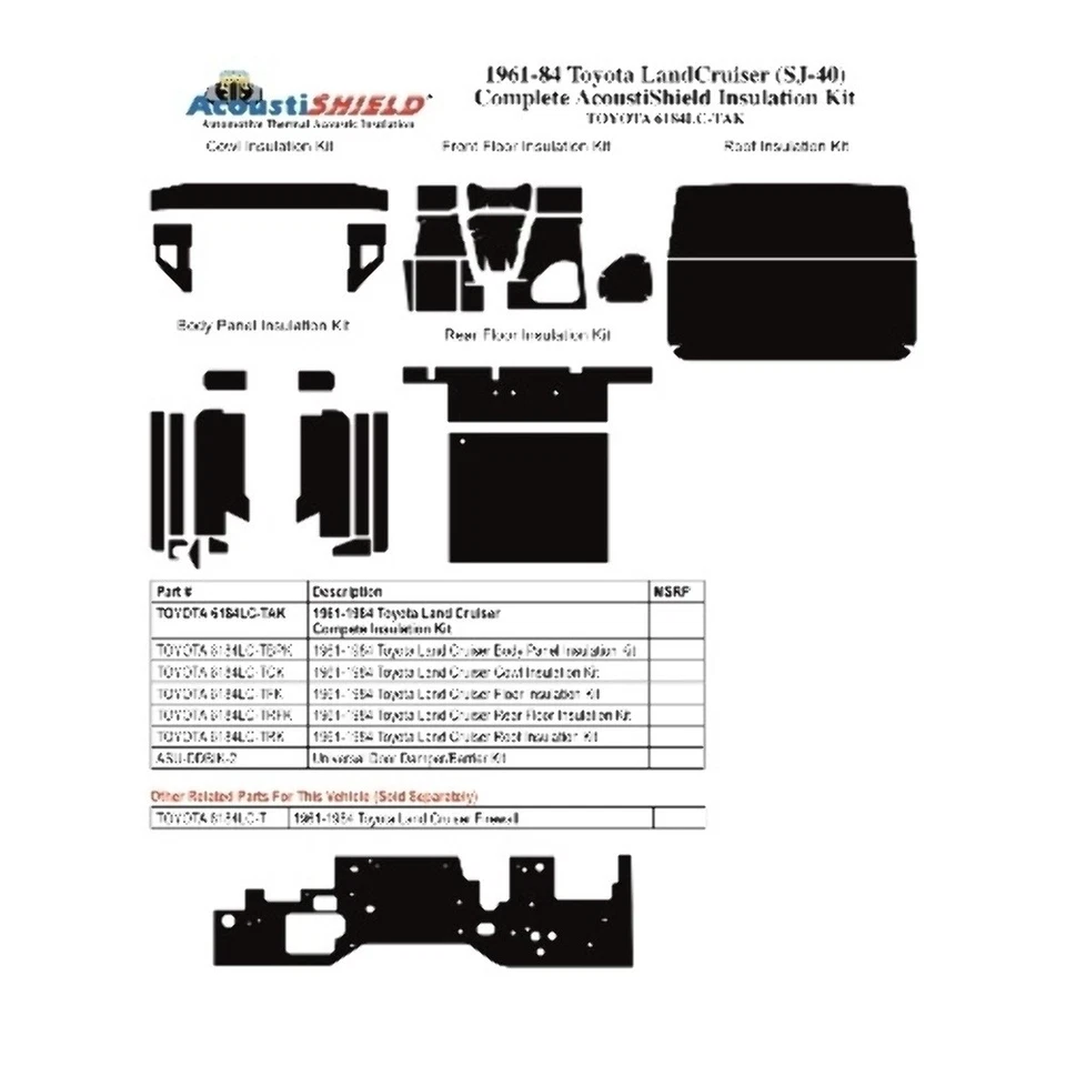 Insulation Sound Deadener Kit for 1961-1984 Toyota Land Cruiser Shield Complete - Image 4 of 4