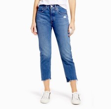 Levi's 501 Original Cropped Raw Hem High Rise Straight Leg Jeans- Size 24x26