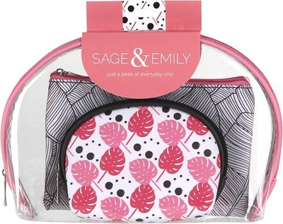 Sage & Emily 3 Piece Vinyl Travel Cosmetic Bag Set, Clear/Pink/White/Black