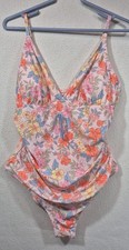 NWT CUPSHE Pink Floral Ruched Tummy Control One Piece Swimsuit V-Neck Sz XXL