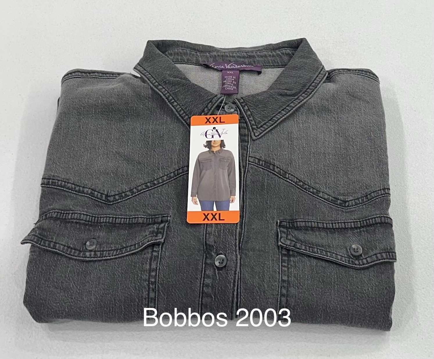 Gloria Vanderbilt Women's Long Sleeve Button-Up Shirt, Grey, Size XXL