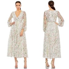 NWT Mac Duggal Embellish Floral Print Faux Wrap A Line Dress White Multi SIZE 6