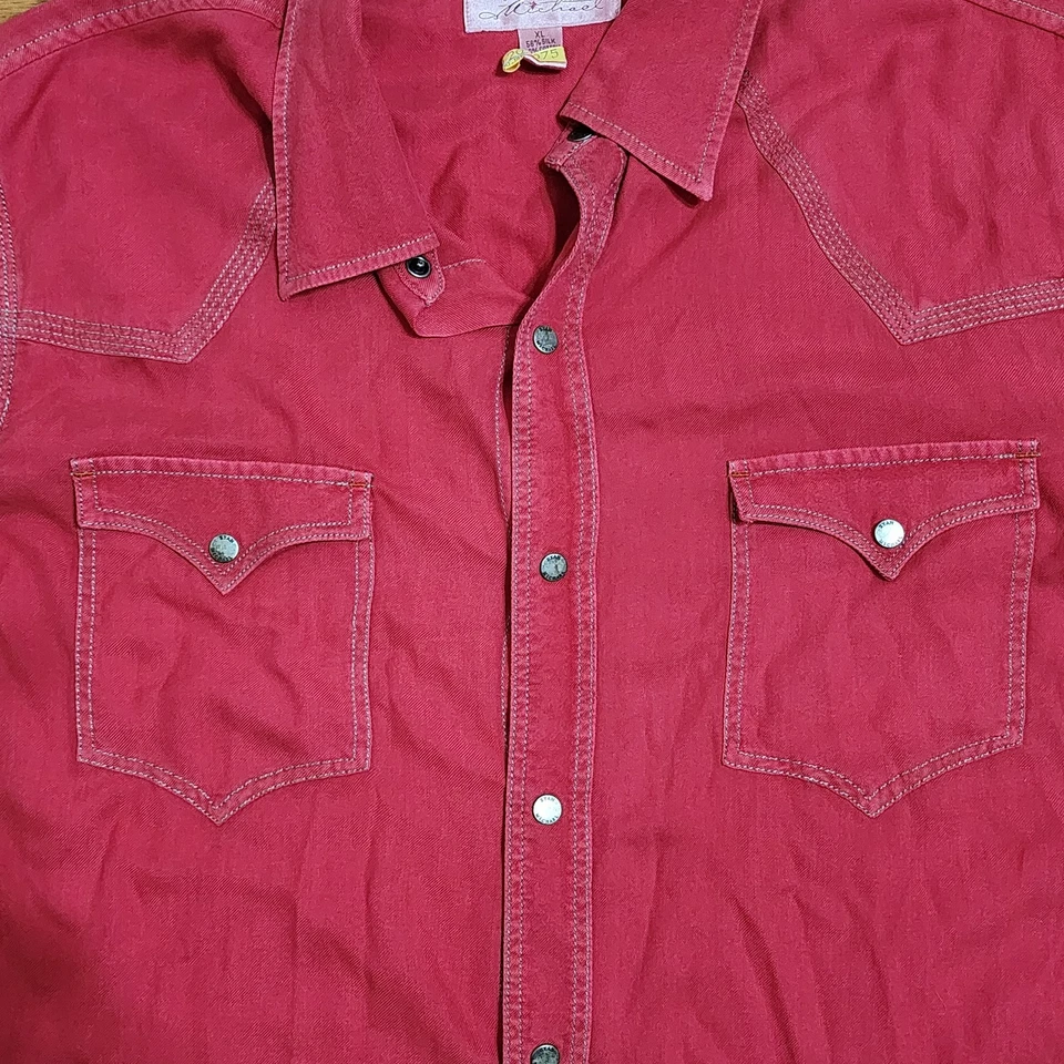 Camisa Ryan Michael Para Hombres XL Roja Mezcla Seda Manga Larga Western Snap Vaquero Rodeo Foto 4 de 4