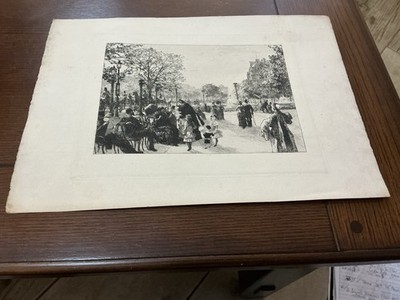 Le Rond Point Champs-Elysees Kupferradierung Leon-Augustin L Hermitte um 1884. 