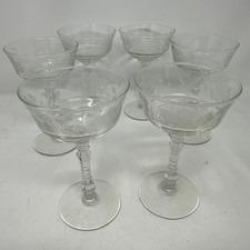 6 Vintage 1940&rsquo;s Libbey Rock Sharpe Arctic Rose Halifax Champagne Glasses 6 1/8&rdquo;