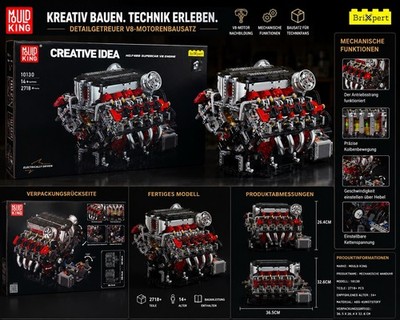 Mould King Creative Idea Supercar V8 Engine 10130 2718 Teile elektrisch 14+