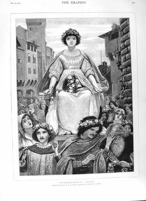 Original alter antiker Druck 1881 Paget Fine Art Buondelmonti Braut junge Frau