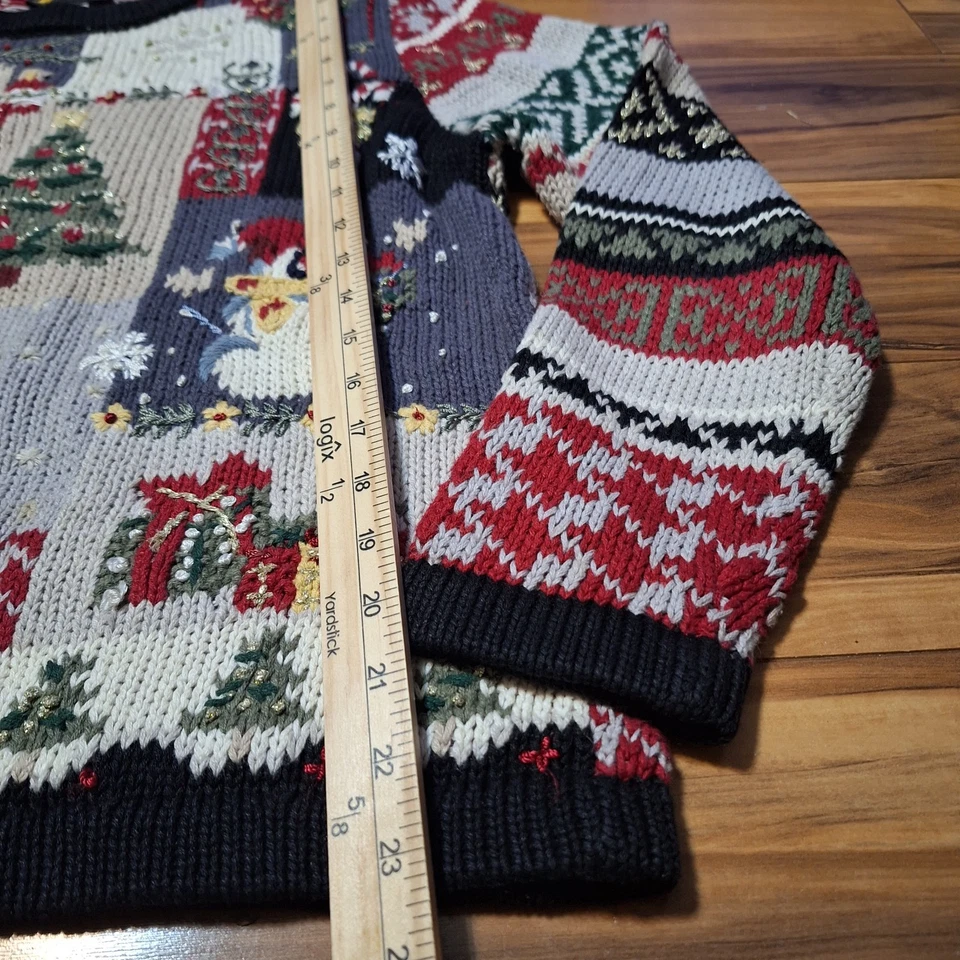 Suéter Grueso Navidad Feo De Colección Años 90 Para Mujer Ramie Vacaciones Patchwork Retro M Foto 3 de 4