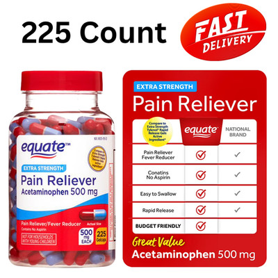 Equate Extra Strength Acetaminophen Pain Reliver Gelcaps 500 mg 225 Count