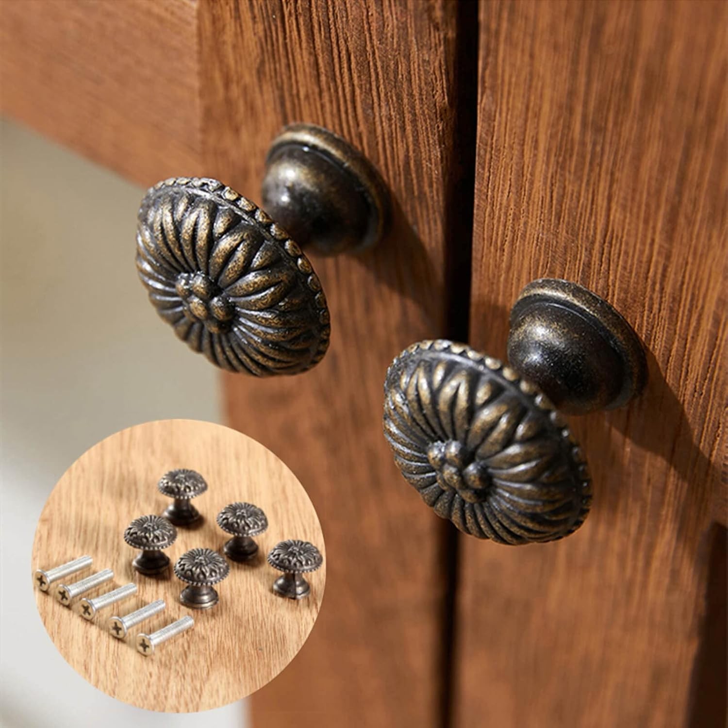 dophee 5Pcs Antique Brass Little Knobs, Small Round Small, Bronze 