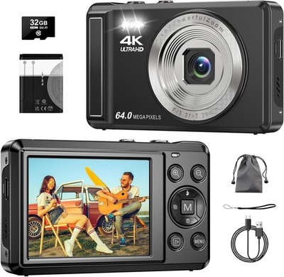 Digital Camera 4K 64MP, 2.8 Inch UHD Autofocus Camera, 32GB Card & 16X Zoom- New