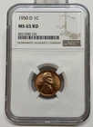 1950-D Lincoln Wheat Cent / Penny 1c NGC MS65 RD Red