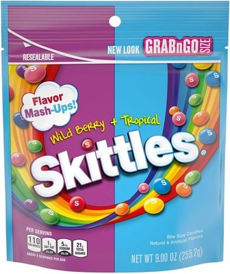 SKITTLES Mash-Ups Wild Berry and Tropical Candy, 9-Ounce Bag