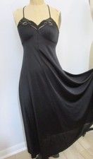 P Vintage Huge Sweep Nightgown Lingerie Black Miss Elaine Full Length Lace