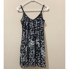 Express Womens Black White Leopard Print Babydoll Mini Dress Mesh Trim XS