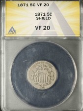 1871 ANACS VF-20 Shield Nickel