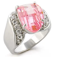Women's Cocktail Ring, Rose CZ, Sterling Silver, Sparkling Pink, Statement Ring