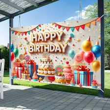 Colorful Happy Birthday Backdrop Party Decoration Banner for Birthdays Celebrati