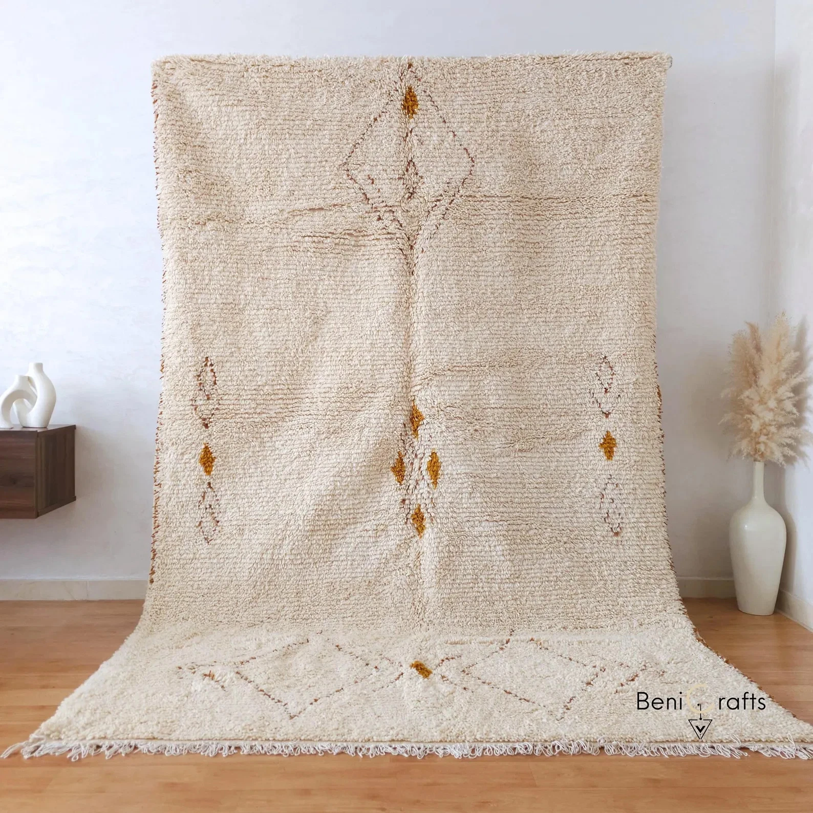Handmade Cream Wool Moroccan Rug, Minimalist Berber Shag Rug 8x10 8x12 6x9