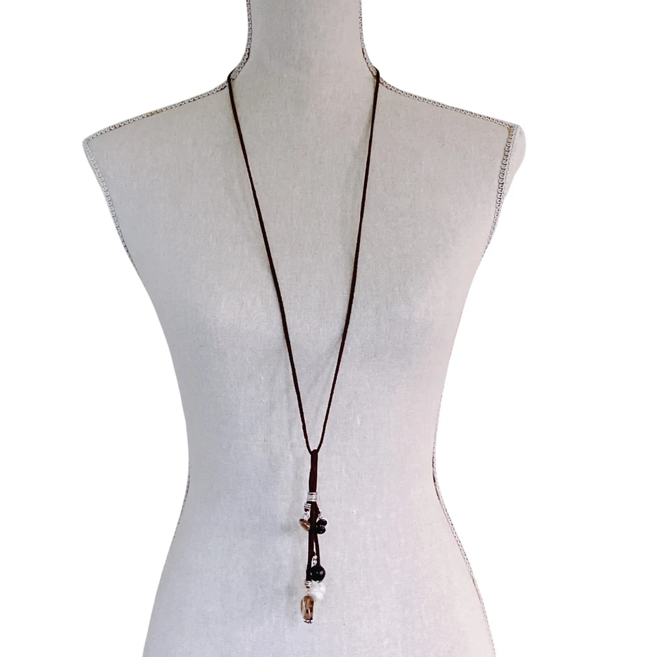 Collar largo de perlas de agua dulce de piedras preciosas de colección espinela cuarzo turmalina gamuza boho Foto 2 de 4