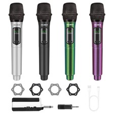 Wireless Microphones for Karaoke, Rechargeable Microphone Set of 4, Plug and ...
