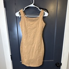 Wild Fable Beige Solid Bodycon Dress S Sleeveless Scoop Neck Short Regular