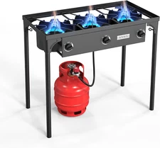 3 Burner Propane Gas Stove, 225,000 BTU High Pressure Outdoor Camping Burner