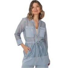 Nwot Marla Wynne Wynnelayers Blue Mixed Media Drawstring Mesh Jacket Sz 2x