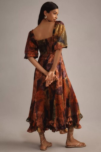 NWT Anthropologie Hutch Twist-Front Puff-Sleeve Ruffle-Hem Dress Size XXS $228 - Picture 2 of 3