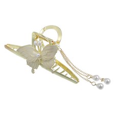 Pearl Long Tassel Hair Claws Metal Butterfly Pearl Charm Hair Clips Gold Tone