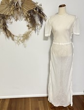 Calvin Klein white Ramie Linen Sheer Maxi Dress Raw Hem Boho Hens Size 6 AU