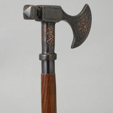 Copper Antique Finish Viking Axe Handle Victorian Brown Wood Walking Stick Cane