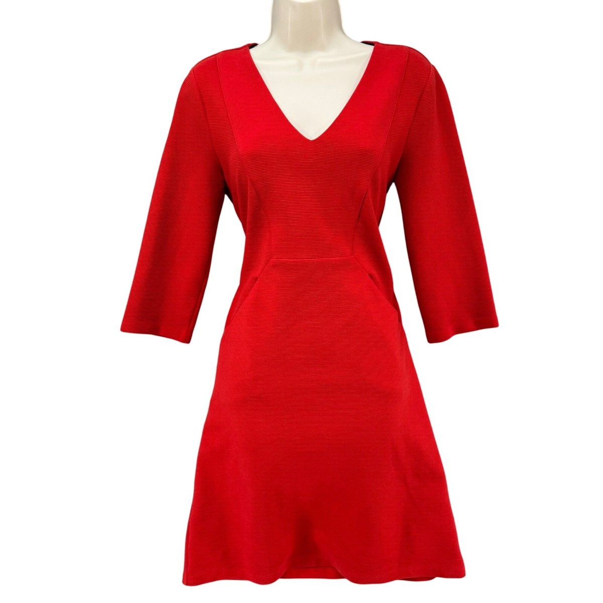 Boden Bronte Ottoman Ribbed Knit Dress Red 3/4 Sleeve V Neck Knee Length  Size 6L
