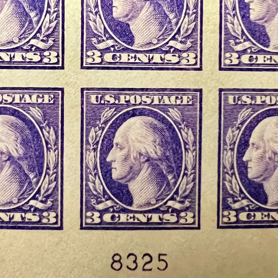 1917 US #484 – Plate No. Block of (6) - 3c Violet Washington, Type II – M,NH,OG - Image 3 of 3