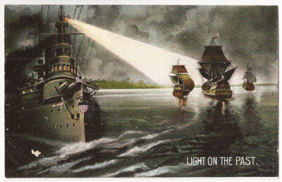 Light on the Past - Modern vs Old Ships Antique Postcard