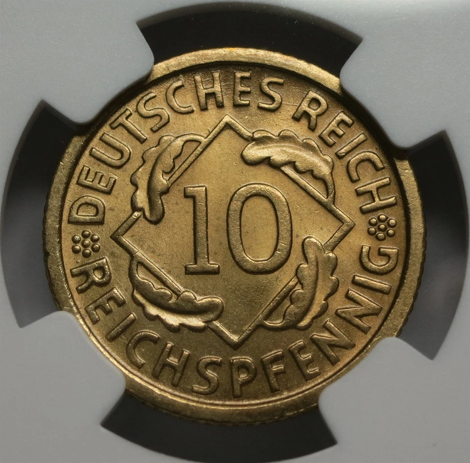 GERMANY LOT Weimar 2x 10 Reichspfennig 1930 D E NGC UNC Det Eagle Swastika War - Image 3 of 4