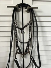 Black Futurity Knot Buckstitch Horse Bridle W/ Sterling Buckles & Snaffle Bit