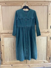 Herman Geist Vintage Green Corduroy Button Front Modest Long Sleeve Modi’s Dress