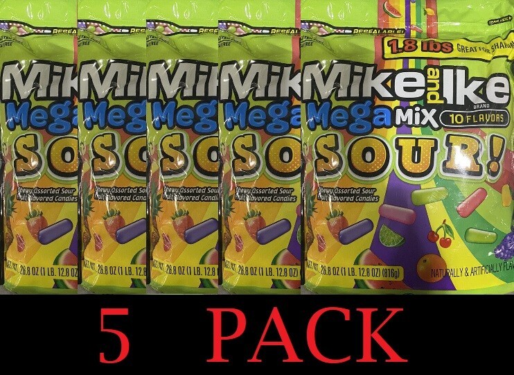 5x Mike and Ike SOUR Mega Mix Chewy Candy 28.8 oz Candies