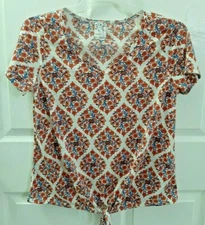 NAIF Women's Cap Sleeve, V-Neck, Multicolor Floral Print Top Size M