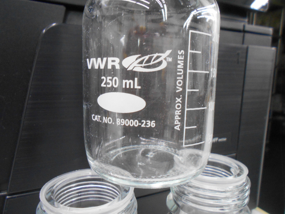 VWR 89000236 & Kymax 14395 250mL Media Storage Glass Bottle w/Ring LOT
