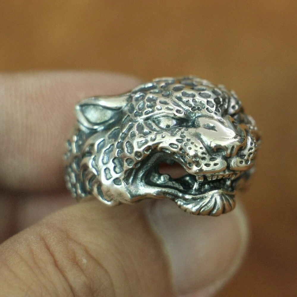 Leopard Panther Ring Details 925 Sterling Silver Mens Biker Punk Ring TA151C