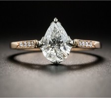 Vintage Art Deco 3.50 Ct Pear Cut Diamond Wedding Ring 14K Yellow Gold Over