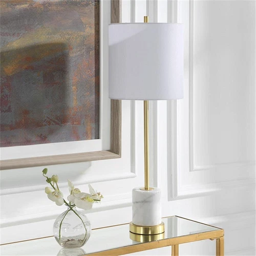 Uttermost Turret Transitional Marble Metal and Fabric Buffet Lamp in Brass/Gold - Picture 7 of 7