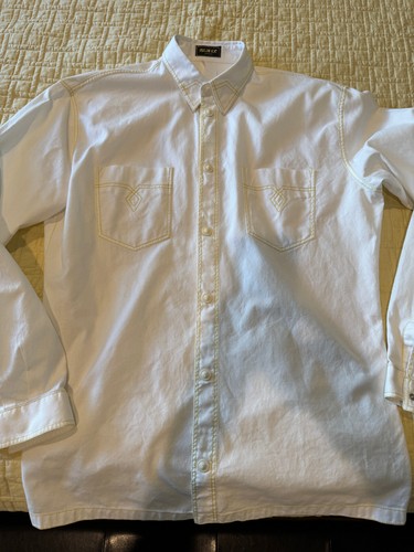 Gianni Versace Vintage Istante Shirt - Size M, Creme W/Yellow Stitching