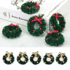 Doll House Miniature Christmas Door Wreath Garland Bell Ornament Home Decor